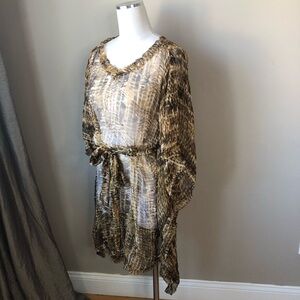 Boheme Sheer Silk Leopard Animal Print Flowy Kaftan Cover-up Top O/S